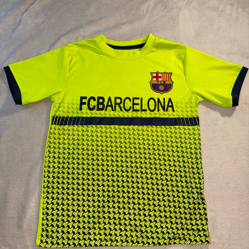 FC Barcelona Kids Soccer Jersey Neon Yellow Navy Blue Graphic S/P RN130148